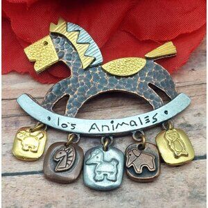 Liz Claiborne Tri Color Brooch Rocking Horse Pin Los Animales Baby Shower Mother